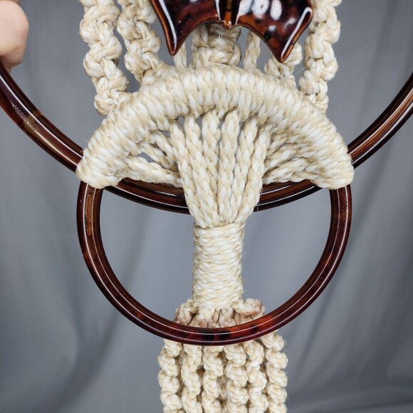 Macrame VTG Towel Holder with Ceramic Butterfly Holder 2 4" Wall Hanging Boho - Picture 12 of 12